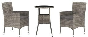 3 részes szürke polyrattan kerti bisztrógarnitúra párnákkal