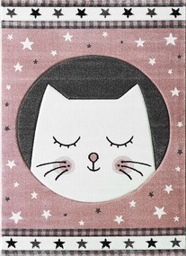 Gyerekszőnyeg 120x180 Cica Vastag 3D Gyerekeknek Rózsaszín Szürke Krémszínű