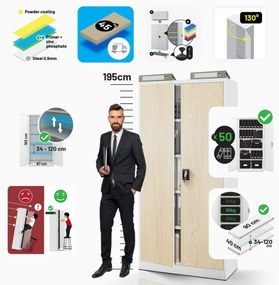 Fém iratszekrény JAN H, 900 x 1950 x 400 mm, Eco Design: fehér/ sonoma tölgy