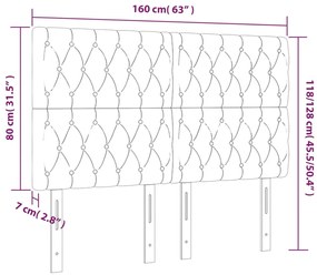 sötétkék bársony LED-es fejtámla 160x7x118/128 cm