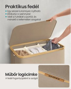 SONGMICS 3 rekeszes fedeles szennyeskosár, 150 L (60 x 38,5 x 70,5 cm), teveszín barna