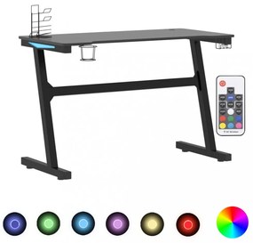 fekete Z-lábú LED-es gamer asztal 110 x 60 x 75 cm