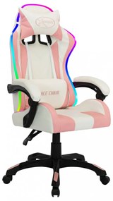 rózsaszín és fekete műbőr versenyszék RGB LED-világítással
