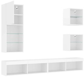 vidaXL 5 darab fehér szerelt fa fali TV-bútor LED-del