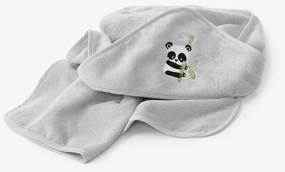 Goldea gyermek frottír fördőlepedő csuklyás - panda világosszürkén 100 x 100 cm
