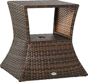 Outsunny Kerti Oldalsó Asztal Napernyő Tartó Kerti Bútor Terasz Medence Polyrattan Barna 54 x 54 x 55 cm | Aosom
