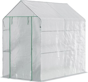 Outsunny Kerti Üvegház 4 Polccal, Rolós Ajtóval, 140 g/m² PE Borítással és Acél Vázszerkezettel 120x186x190 cm Fehér | Aosom