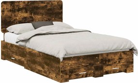 vidaXL Ágykeret fejtámlával fiókkal Füstölt tölgy 135 x 190 cm Faanyag