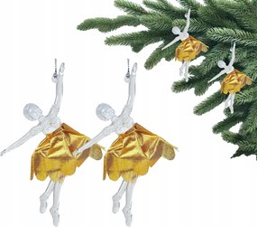 Arany színű balerina karácsonyfadísz szett, 2 db-os, 15 cm-es, ünnepi dekoráció