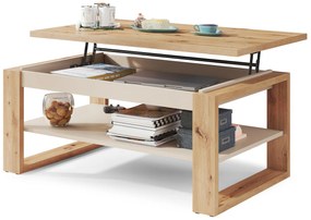 Mazzoni NUO Artisan Tölgy/Bézs (Pezsgő) - MODERN DOHÁNYZÓASZTAL MEGEMELHETŐ ASZTALLAPPAL