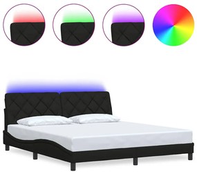 fekete szövet ágykeret LED-es matrac nélkül 180 x 200 cm