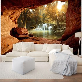 Barlang és vízesés poszter, fotótapéta, Vlies (104 x 70,5 cm)
