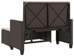 barna polyrattan kerti pad párnákkal és lábtartóval