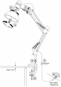 Csíptetős asztali lámpa WORKER 1xE27/10W/230V fehér
