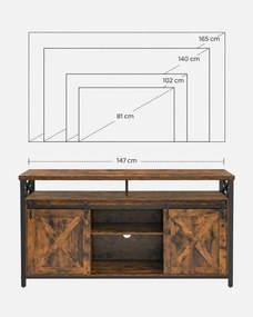 TV-szekrény tolóajtókkal, 147 x 40 x 76 cm, 65 colos TV-hez, rusztikus barna-fekete