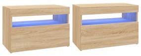 2 db sonoma tölgy színű TV-szekrény LED-lámpákkal 60x35x40 cm