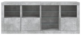 betonszürke tálalószekrény LED-világítással 164 x 37 x 67 cm