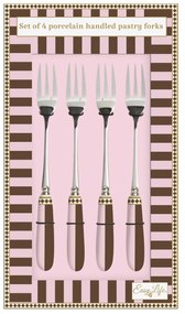 Rozsdamentes acél süteményes villa szett 4 db-os porcelán nyéllel díszdobozban Sweet Moments