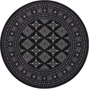 Fekete kerek szőnyeg,orintális minta nappaliba 160cm
