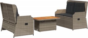 vidaXL 3 részes szürke polyrattan kerti ülőgarnitúra párnákkal