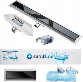 Sanitline Lineáris lefolyó Fekete Üveg 90cm 52mm Pl