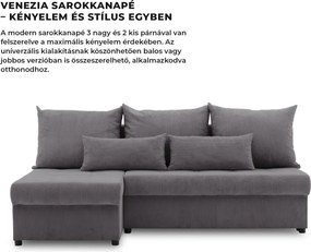 Venezia sarokkanapé, kordbársony, univerzális oldal, hab töltet, szürke
