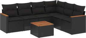 vidaXL 7 részes fekete polyrattan kerti ülőgarnitúra párnával