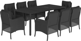 vidaXL 9 részes fekete polyrattan kerti étkezőgarnitúra párnákkal