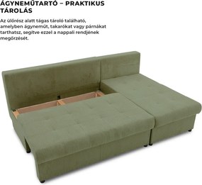 Venezia sarokkanapé, kordbársony, univerzális oldal, bonell töltet, zöld