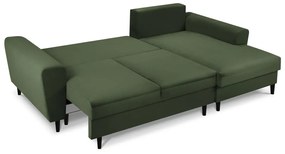 Zöld kordbársony kinyitható tárolóhelyes sarokkanapé (jobb oldali-heverő résszel) Kyoto – Cosmopolitan Design