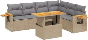 vidaXL 7 részes bézs polyrattan kerti ülőgarnitúra párnákkal