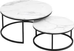 Szett 2 kerek dohányzóasztal MARBLEX, fekete/fehér márvány