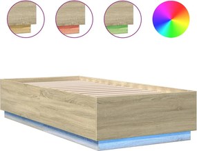 vidaXL sonoma tölgyszínű szerelt fa ágykeret LED-del 100 x 200 cm