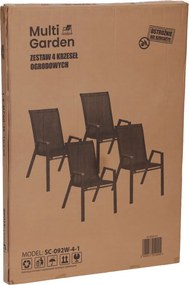 Kerti szék, MultiGarden SC-092W-4-1, fekete, 72 x 55 x 92 cm, acél keret, textil, egymásba rakható, karfás, csúszásgátló lábak, 120 kg teherbírás, 4 db-os szett