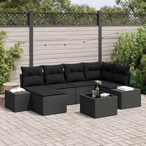 Kerti Kanapé Szett 7 pcs Fekete 264 x 154 x 85 cm Poli rattan