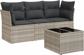 vidaXL 4 részes világosszürke polyrattan kerti ülőgarnitúra párnákkal