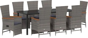 vidaXL Kert étkező szett párnával 9 pcs Szürke polirattan