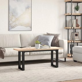 tömör fenyőfa és öntöttvas O-vázú dohányzóasztal 110x40x45,5 cm