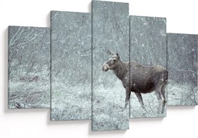 Kép - jávorszarvas egy hóval borított erdőben (150x105 cm)
