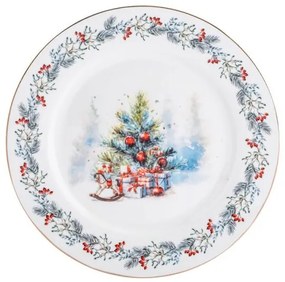 Karácsonyi fenyőfás hintalovas porcelán desszertes tányér - 20 cm