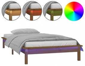 kis egyszemélyes mézbarna tömör fa LED-es ágykeret 75 x 190 cm