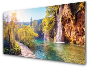 Akrilkép Lake Landscape Waterfall 100x50 cm