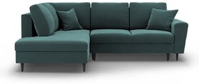 Petróleum színű bársony kinyitható tárolóhelyes sarokkanapé (bal oldali-L alakú) Kyoto – Cosmopolitan Design