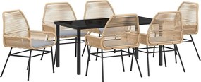 vidaXL Kert étkező szett párnával 7 pcs Barna polirattan