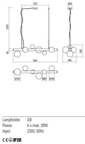Redo 01-2375 - Csillár zsinóron GOJI 6xG9/28W/230V fekete