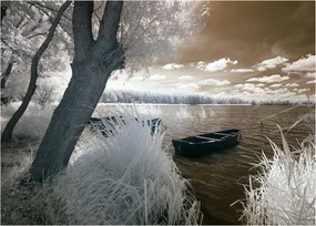 Egy csónak képe a tavon (üvegen) (70x50 cm)