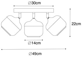 Design spotlámpa fekete arannyal és füstüveggel 3-lámpás kerek - Kyan