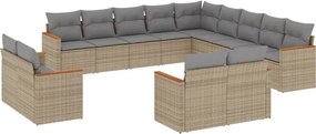 vidaXL 13 részes bézs polyrattan kerti ülőgarnitúra párnákkal