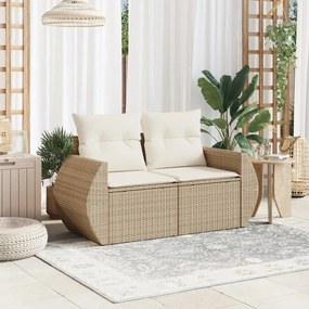 2 személyes bézs polyrattan kerti kanapé párnával