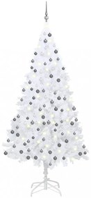 Fehér PVC műkarácsonyfa LED-ekkel és gömbszettel 210 cm